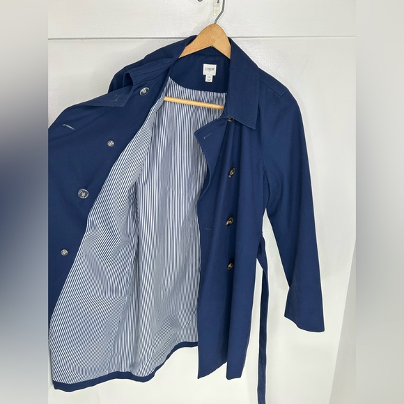 J. Crew Womens 10 Blue Belted Double Breasted Trench Mid Length Classic Office - Picture 6 of 13